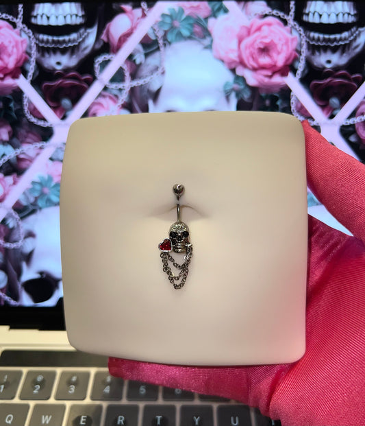 Skull Heart Chain Belly Ring