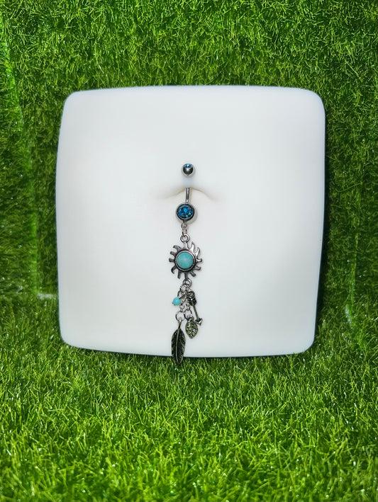 Opal Sun Charm Belly Ring