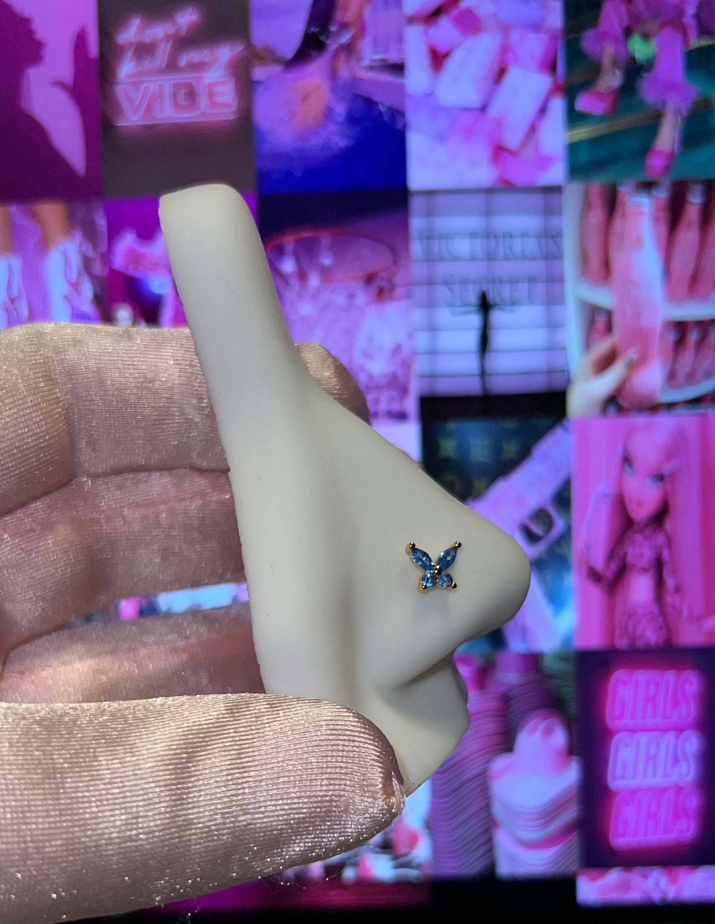 Crystal Blue Butterfly Nose Ring 🦋