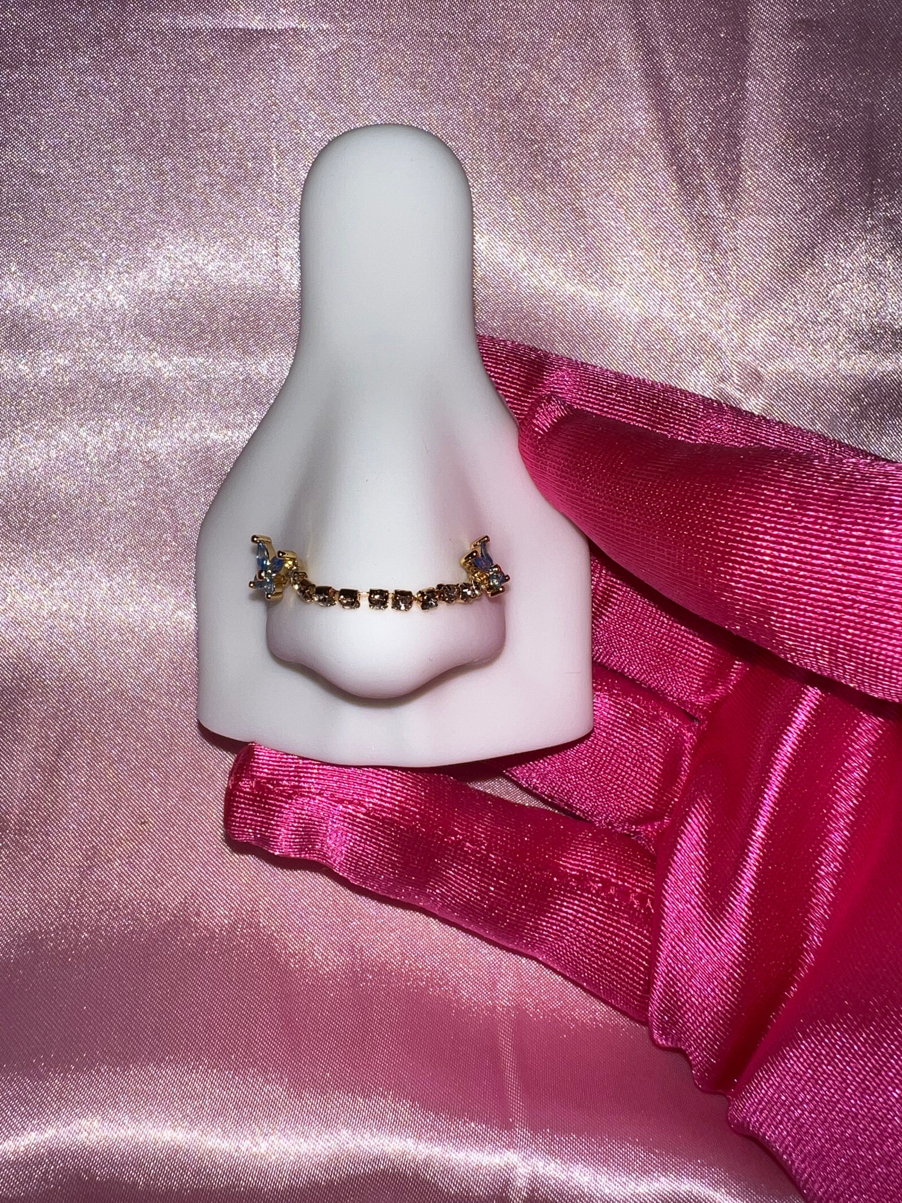 Crystal Blue Butterfly Chain Nose Ring 🦋