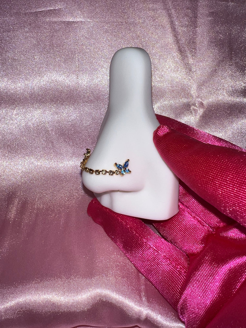 Crystal Blue Butterfly Chain Nose Ring 🦋
